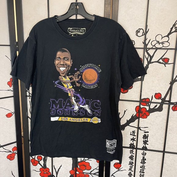Vintage Magic Johnson Los Angeles Lakers T-Shirt NBA Mitchell & Ness Black - Picture 1 of 5